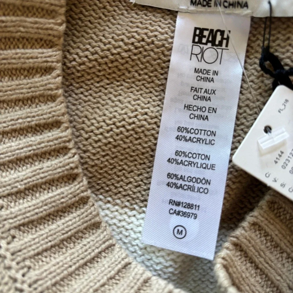 Beach‎ Riot Womens Taupe Striped Checkerboard Knit Sweater Size Medium NWT
